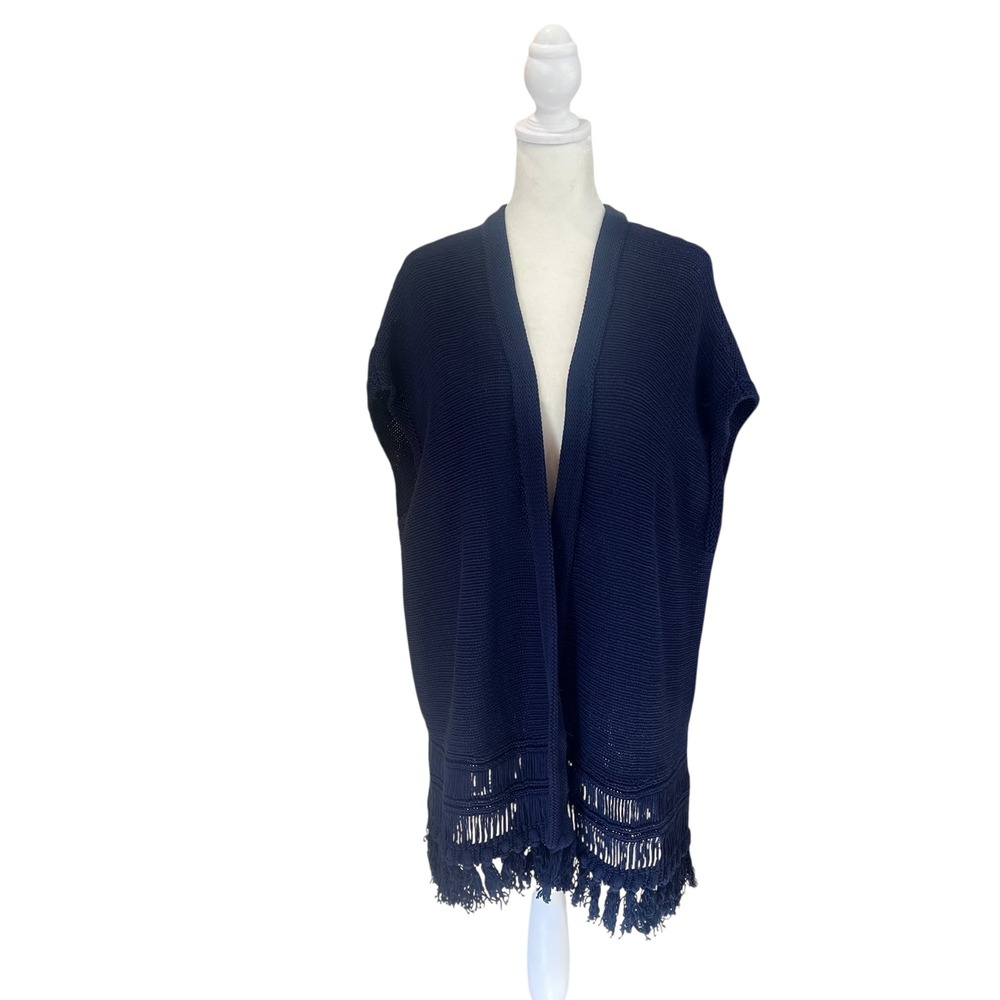 Lilly Pulitzer Bedford‎ Fringe Open Cardigan  Nav Blue Cotton Size L/Xl
